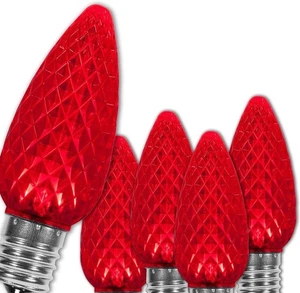 25-Pack C9 LED Christmas Bulbs – Shatterproof, E17 Base, Faceted, Red - Picture 1 of 5