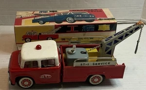 Camión grúa de juguete de hojalata MF - 715 GMC ST-1 servicio caja original fricción raro rojo - Imagen 1 de 16