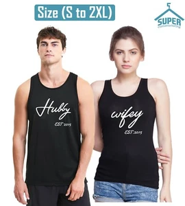 Custom Made Couple Hubby Wifey EST Couple TANK TOP Put Your Date Honeymoon Tanks - Picture 1 of 3