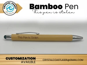 2 Stylus Customized Bamboo Pens, This Pen is Stolen, Black Ink, Funny - Picture 1 of 2