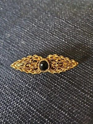 Broche prendedor vintage negro y dorado estilo victoriano, 2" adornado lucite y dorado  Foto 1 de 2