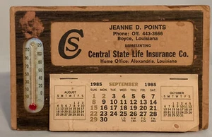 Calendario de escritorio y termómetro de colección 1985 Central State Life Ins Rep Jeanne D Points - Imagen 1 de 8