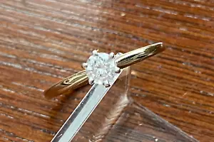 14k Yellow Gold Round .32ct Diamond Solitaire Engagement Ring Sz 7.25 - Picture 1 of 8