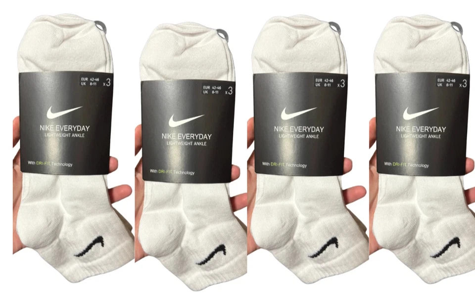 (Paquete de 4) Calcetines al tobillo Nike Dri-FIT de entrenamiento diario blancos talla L (8-12) Foto 1 de 3