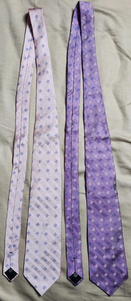 Set of 2 Faconnable Men's Ties Pink & Purple Square Print Vivid - Image 1 of 4