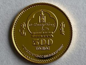 Mongolia 500 Tugrik Genghis Khan 2000 1/25oz 1.244g 24ct 999.9 Gold With COA