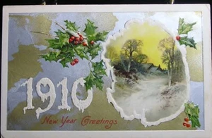 Holiday Post Card - 1910 - New Year Greetings - posted 1909 - Picture 1 of 2