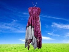 Women's Floral Summer Halter Dress, Purple White Bohemian Recycled Handmade S/M