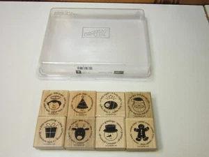 Stampin' Up! 2004 Occasionally 8 Wood Stamps Bell Flower Baby Phone Heart Clock - Picture 1 of 3