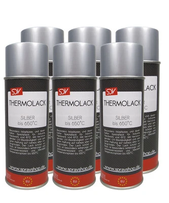 6x THERMOLACK SPRAY SILBER bis 650°C 400ml ABRIEBFEST  Auspufflack Ofenlackspray - Bild 1 von 2