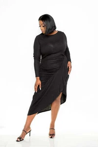 Asymmetrical Sweater Dress With Waterfall Ruffle - Picture 1 of 4