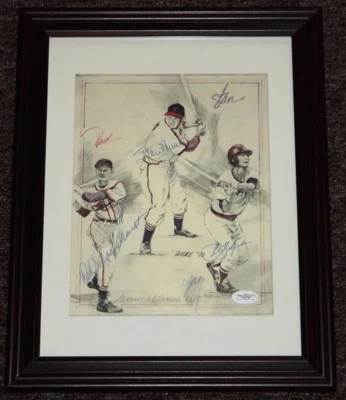 Stan Musial Carl Yastrzemski Red Schoendienst Signed Auto Baseball Photo JSA COA - Image 1 of 2