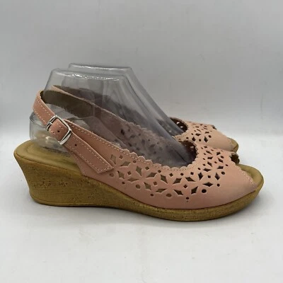 Spring Step Women's Chaya Wedge Sandals Pink Nubuck Leather Sz 9.5 Slingback - Image 1 of 4
