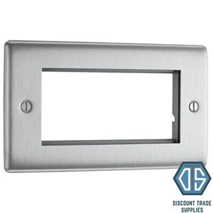 BG Nexus Brushed Steel Double 4 Gang Euro Module Front Plate 4 Module NBSEMR4 - Picture 1 of 4