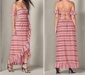 Venus Maxi Dress Peach Smocked Ruffle Off Shoulder Sleeve Woman’s Size 10 - Picture 1 of 10