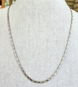 Vintage Flattened Rope Silver Tone Chain 24.5" Necklace 3/16"Wide Lobster Clasp - Picture 1 of 5