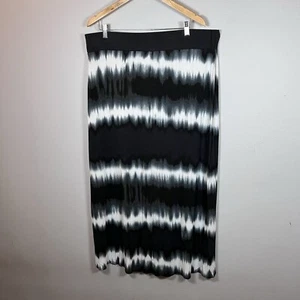 A.N.A. Women's Size 1X Maxi Skirt Black & White Tie Dye Side Slit Elastic Waist - Picture 1 of 5