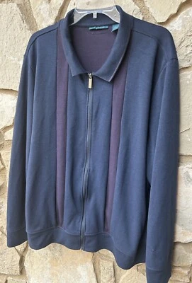 Vintage Perry Ellis Jacket XXL Navy Blue Knit Full Zip Burgundy Trim Excellent - Image 1 of 4