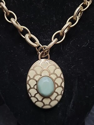 Lia Sophia "Mykonos” Matte Gold Tone w/Genuine Amazonite Necklace 28-31” Foto 1 de 4