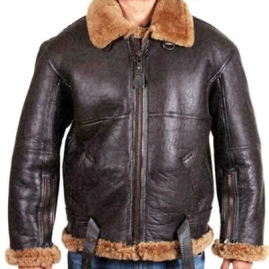 MENS B3 RAF AVIATOR SHEEP SKIN LEATHER BOMBER WINTER FLYING PILOT JACKET COAT - Picture 1 of 9