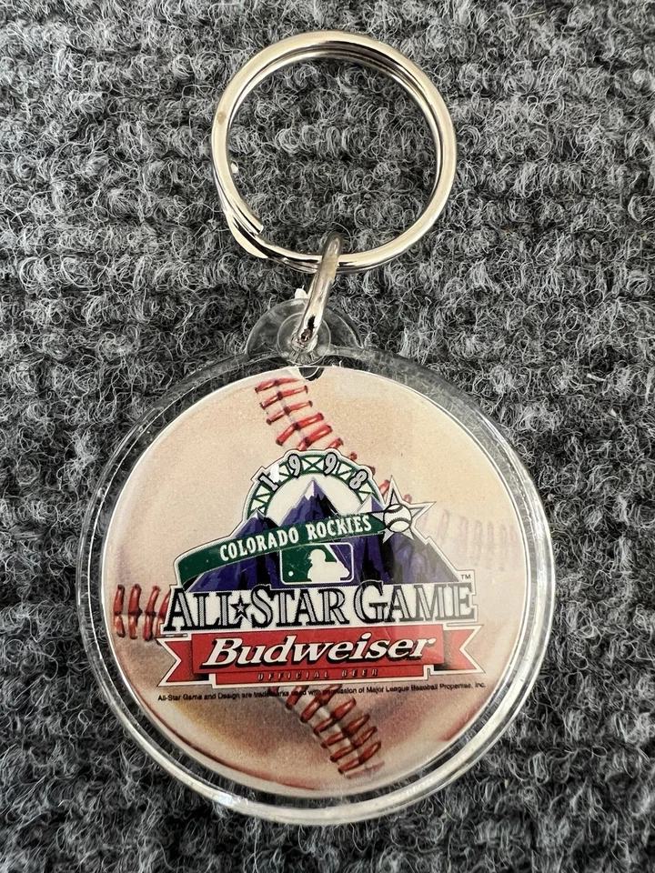 1998 AS All-Star Game Budweiser Colorado Rockies plastic key ring MLB Baseball - Image 1 of 2