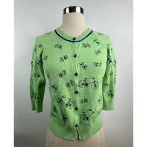 Cardigan Anthropologie HWR All Over stampa bicicletta manica 3/4 con bottoni - Foto 1 di 10