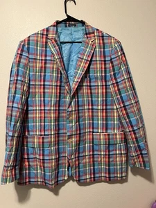 Stafford Blazer Herren 48r blau kariert Classic Fit Sport Mantel Madras Baumwolle (5) - Bild 1 von 4