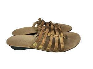 Paul Green Side Thong Metallic Sandals Women’s 9M Shoes Bronze Leather Flats - Picture 1 of 12