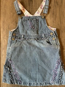 Vintage 2000s Y2K Faded Glory Denim Dress Overall Purple Embroidered Girls 5 - Picture 1 of 6
