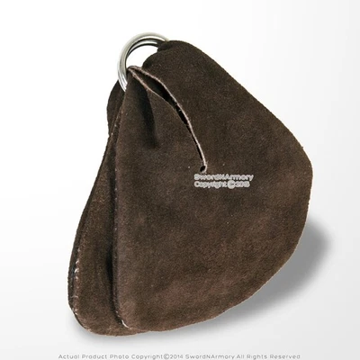 Bolso Monedero Medieval Renacimiento Doble Compartimento Anillo Cuero Gamuza Genuino Foto 1 de 4