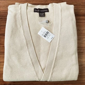 Grandpa Dad Sweater Mens L Pockets Cardigan Button Up Liberty Comfy Warm Beige - Picture 1 of 7