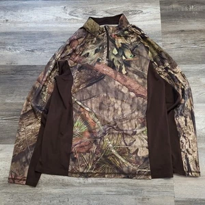 Mossy Oak Brown Green Mens M Brush Camo 1/4 Zip Pullover Stretch Hunting Jacket - Picture 1 of 7