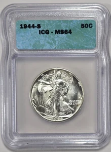 1944-S Walking Liberty Silver Half Dollar 50c ICG MS64 (G905) - Picture 1 of 2
