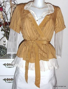 NOA NOA Blouse Curry Soie Beige Or Chemisier À Enveloppe - Picture 1 of 1