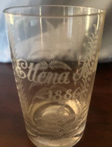 Engraved w/ "Ellena Hill 1886" & Etched 8 oz Glass 4.25" tall - Picture 1 of 6