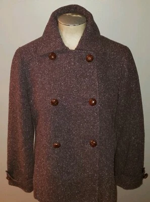 NWT LL BEAN HARVEST WOOL BLEND TWEED LADIES PLUM BERRY DRESS PEA COAT S RET $159 - Image 1 of 4