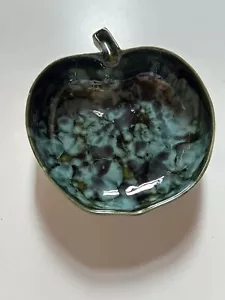 Vintage Dryden Apfel Keramik Servierschale blau-grün Tropfglasur MCM Hot Springs - Bild 1 von 8