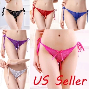 New Women Sexy Panties Floral Lace Crothless Briefs Thongs Underwear Knicker US - Picture 1 of 30
