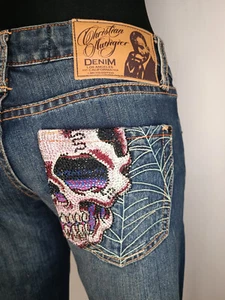 Christian Audigier Jeans Skull Embroidery Low Rise size S-XS - Picture 1 of 24