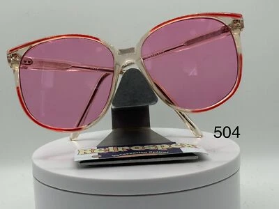 Gafas de sol vintage de gran tamaño NOS Preppy lentes rosa brillante marco transparente y rojo años 80-90 Foto 1 de 4