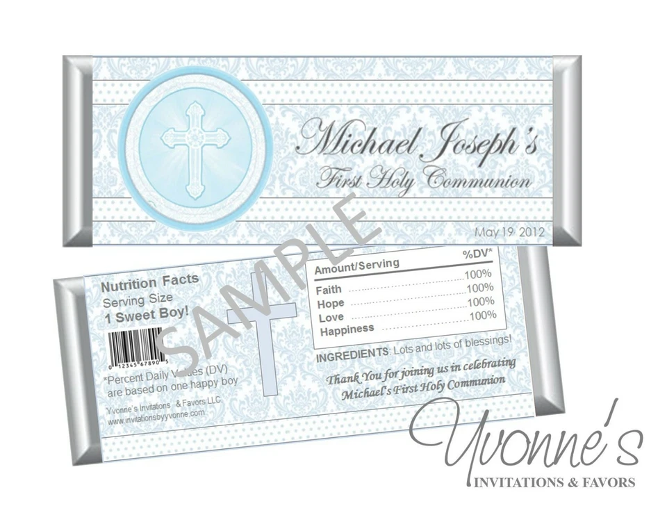 Envolturas de barra de caramelo Blue Holy Cross - bautizo, comunión, favores de confirmación  Foto 1 de 1