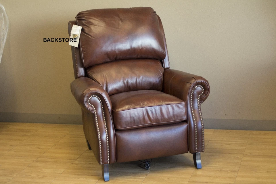 Tumbona reclinable Barcalounger Churchill II de cuero genuino doble caramelo Foto 1 de 4