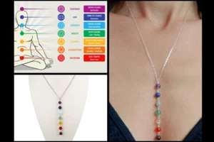 Arco Iris de Cristales Piedras de Chakra Reiki Sanación Plata Esterlina Collar Curativo - Imagen 1 de 9