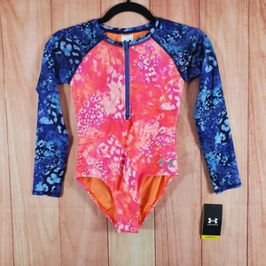 Under Armour Paddlesuit Girls One Piece Swimsuit 10 Orange Blue Animal Tropic - Picture 1 of 10