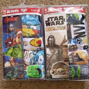 Star Wars Mandalorian Marvel Avengers Underwear 5 Briefs Boys 100% Cotton size 4 - Picture 1 of 4