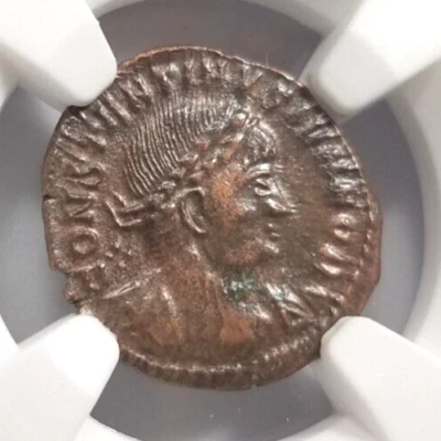 Constantine II Roman Empire BI Nummus AE3/4 NGC AU Ancient Epfig Hoard Pedigree - Image 1 of 4