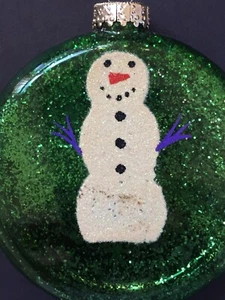 GRÜNER SCHNEEMANN SCHEIBE ORNAMENT MASSGESCHNEIDERT GLITZER SCHNEEFLOCKEN 4 ZOLL KUNSTSTOFF - Bild 1 von 6