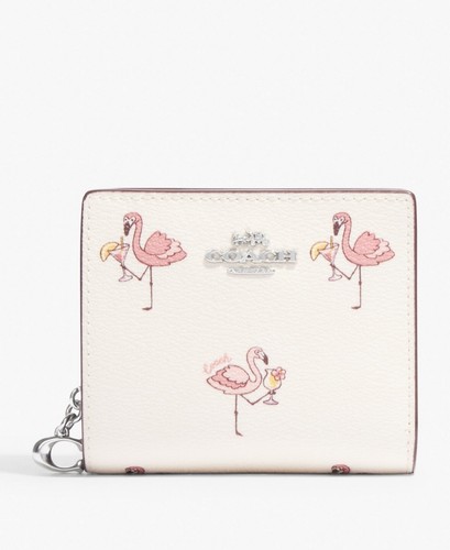 Portafoglio Coach Snap Nuovo con etichette con stampa fenicottero ??CK435 Spedizione veloce