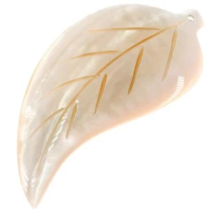 Carving Leaf Magnificent Oyster Mother Of Pearl Shell Bead Cab Cabochon, 4" - Picture 1 of 4
