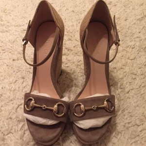 GUCCI Horsebit Suede Leather Wedge Sole Sandals Mules Pumps Shoes Women EU 37 - Picture 1 of 9